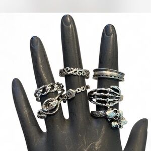 Silver Skull and Chain Ring Set